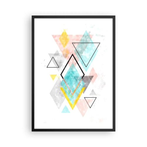 Poszter fehér keretben - Geometriai alakzatok színes kompozíciója fehér alapon - 50x70cm - Geometriai játék - Modern fali dekoráció nappalihoz és hálószobához ARTTOR