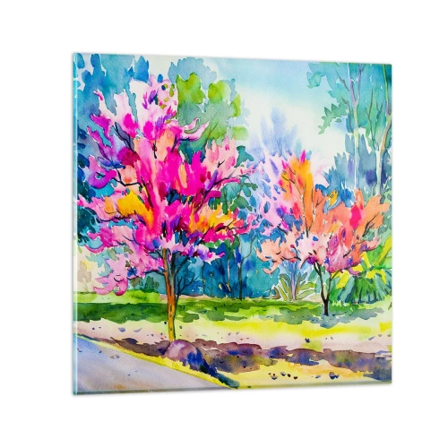 Üveg kép - Szivárvány kert a tavaszi fényben - 30x30 cm