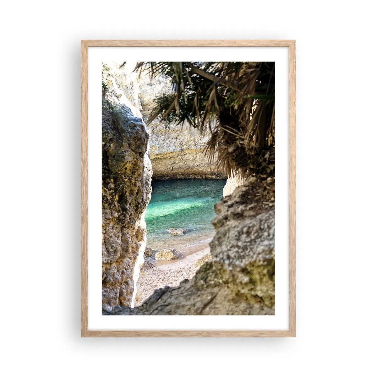 Poszter világos tölgy keretben - Türkizkék öböl - 50x70 cm