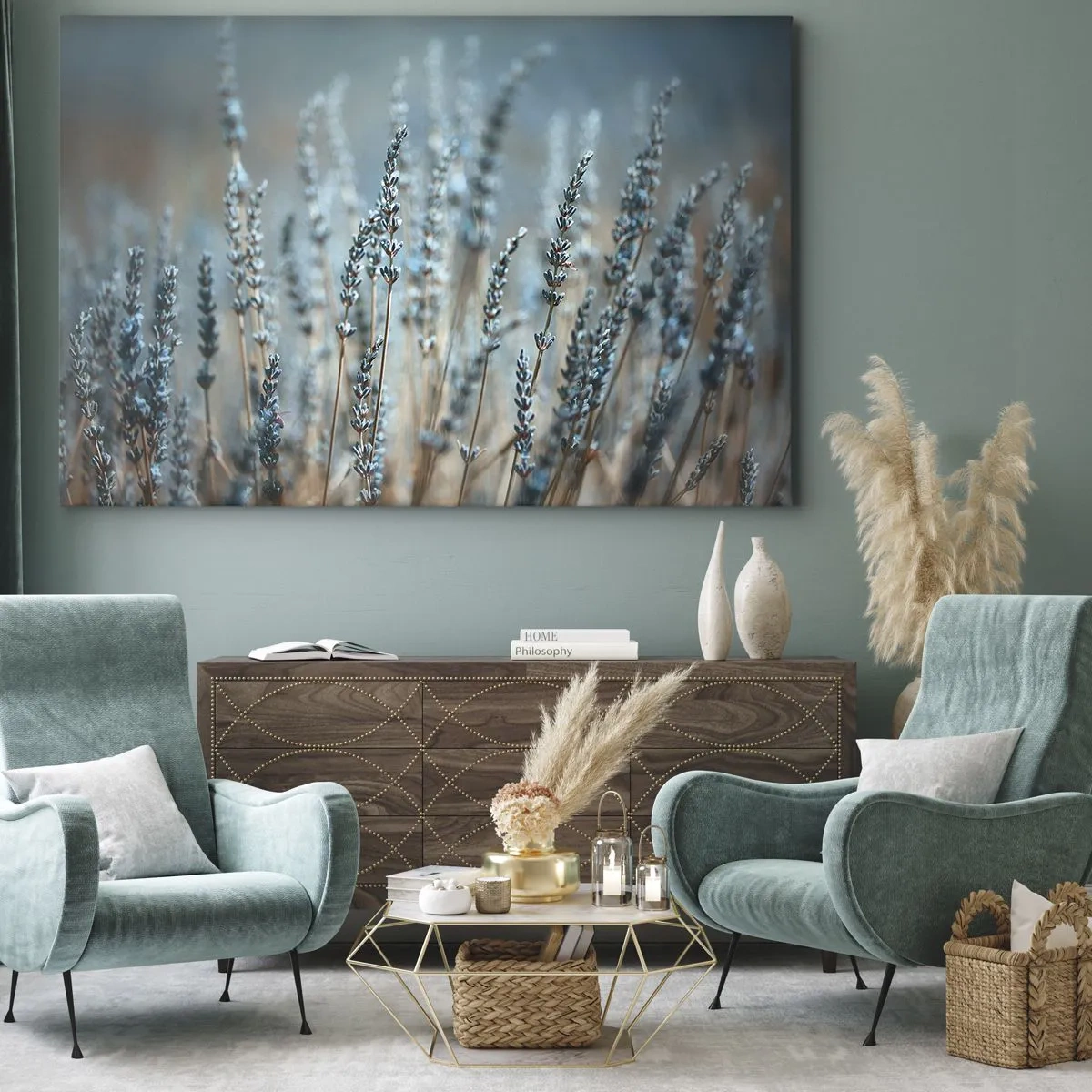 Vászonkép - Levendula a mezőn finom pasztellszínekben - 70x50cm - Illatos szálak - Modern fali dekoráció nappalihoz és hálószobához ARTTOR