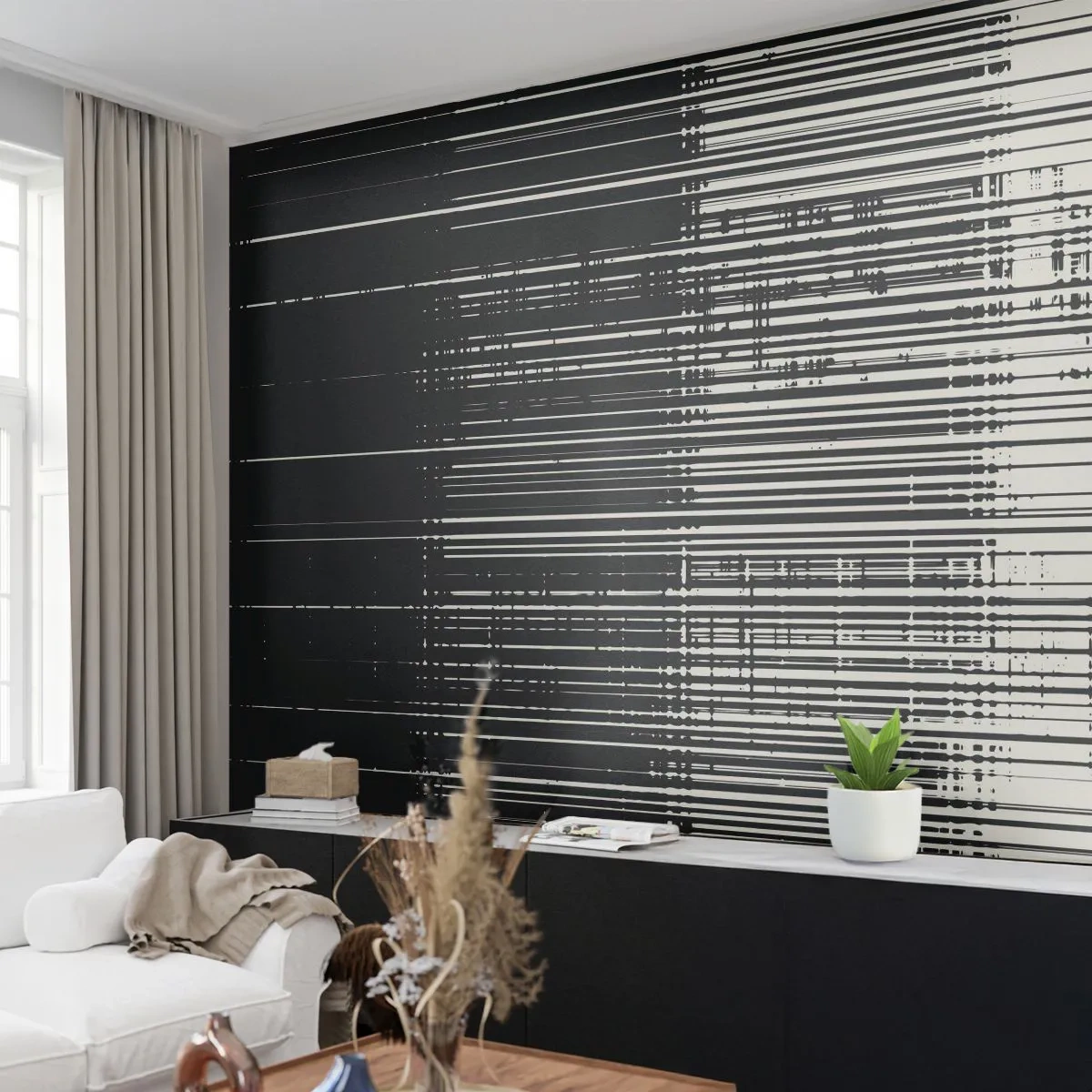 Öntapadós Fotótapéta Deluxe Sticker - Hullámok és rezgések - Fekete és fehér, Vonalkódok, Vonalak - 250x175 cm