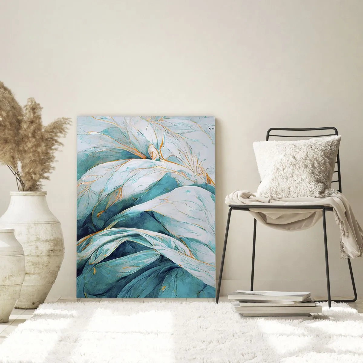 Üveg kép - Kék absztrakció arany motívummal - 70x100 cm