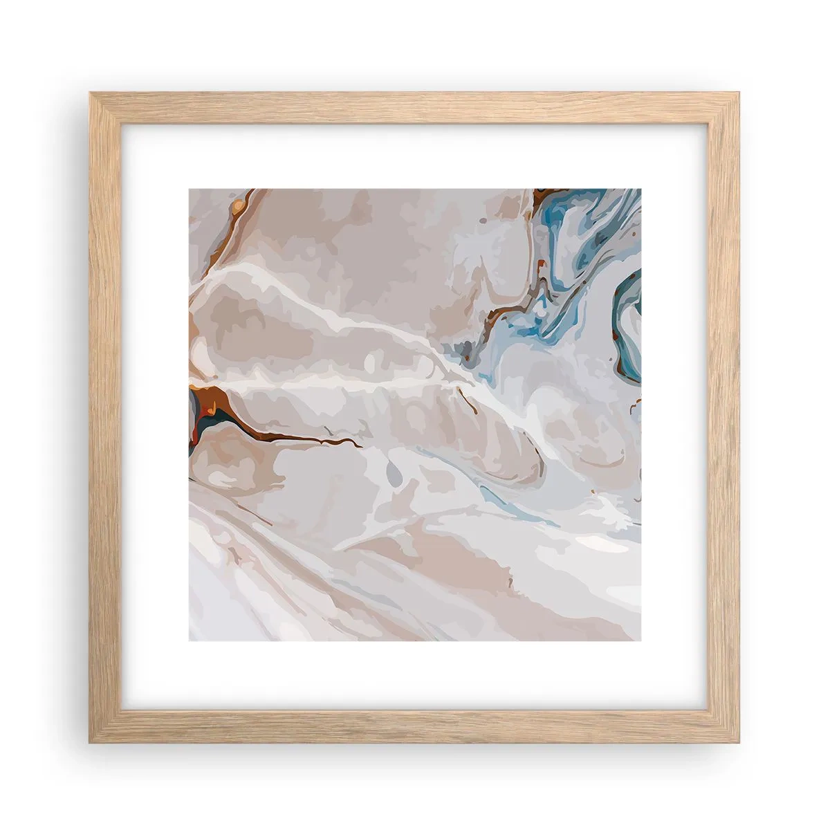 Poszter világos tölgy keretben - Kék kanyarog a fehér alatt - 30x30 cm