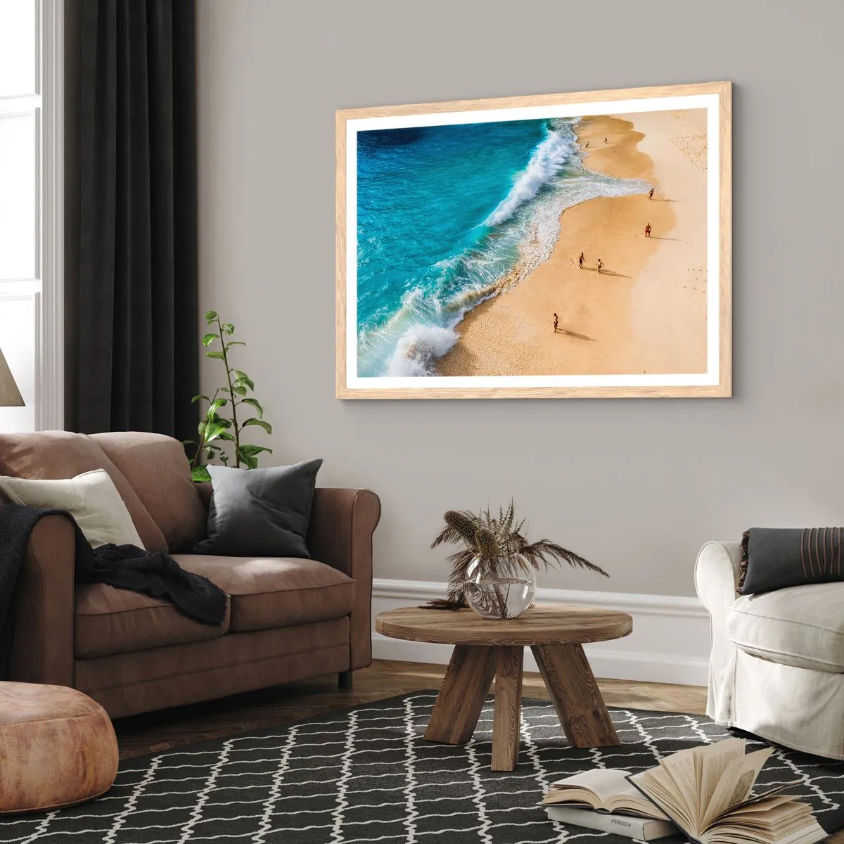 Poszter világos tölgy keretben - Aztán a nap, a tengerpart... - 70x50 cm