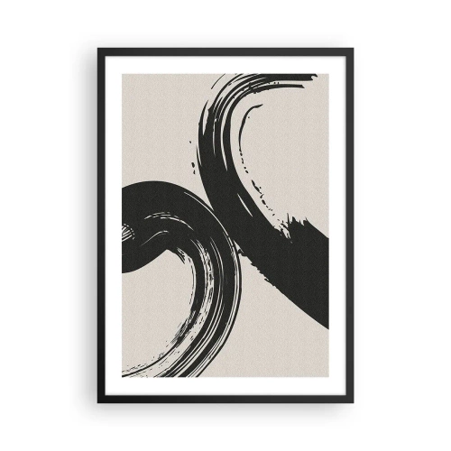 Poszter fehér keretben - Dinamikus ecsetvonások bézs háttéren - 50x70cm - Söprő és körkörös - Modern fali dekoráció nappalihoz és hálószobához ARTTOR