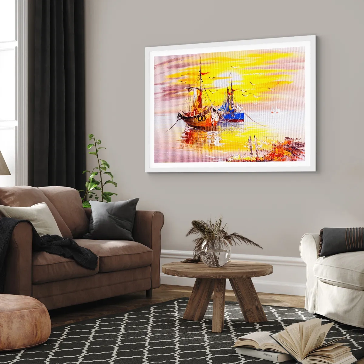 Poszter fekete keretben - Megérdemelt pihenés a kikötőben - 40x30 cm