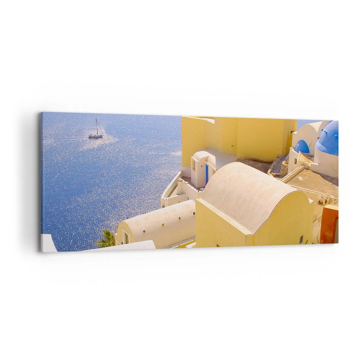 Vászonkép - Görög táj fehér és kék színben - 120x50 cm