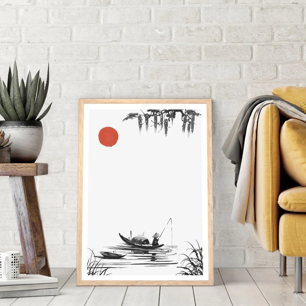 Poszter világos tölgy keretben - Ázsiai délután - 61x91 cm