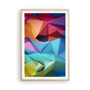 Poszter világos tölgy keretben - Szivárvány origami - 61x91 cm