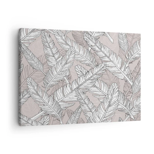 Vászonkép - Fekete-fehér minta banánlevelekkel világos háttéren - 70x50cm - Tollas kavarodás - Modern fali dekoráció nappalihoz és hálószobához ARTTOR