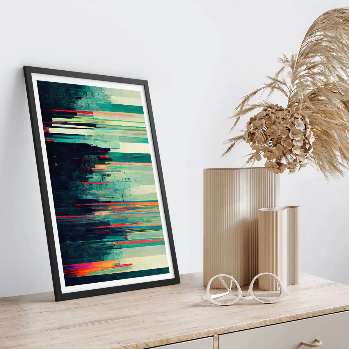 Poszter fehér keretben - Modern absztrakció geometrikus vonalakkal - 50x70cm - Futurisztikus város - Modern fali dekoráció nappalihoz és hálószobához ARTTOR