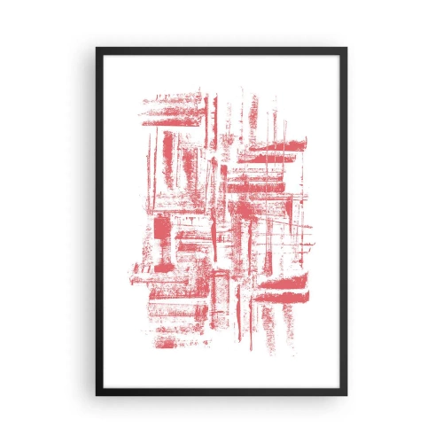 Poszter fehér keretben - Piros geometriai vonalak fehér alapon - 50x70cm - A vörös város - Modern fali dekoráció nappalihoz és hálószobához ARTTOR