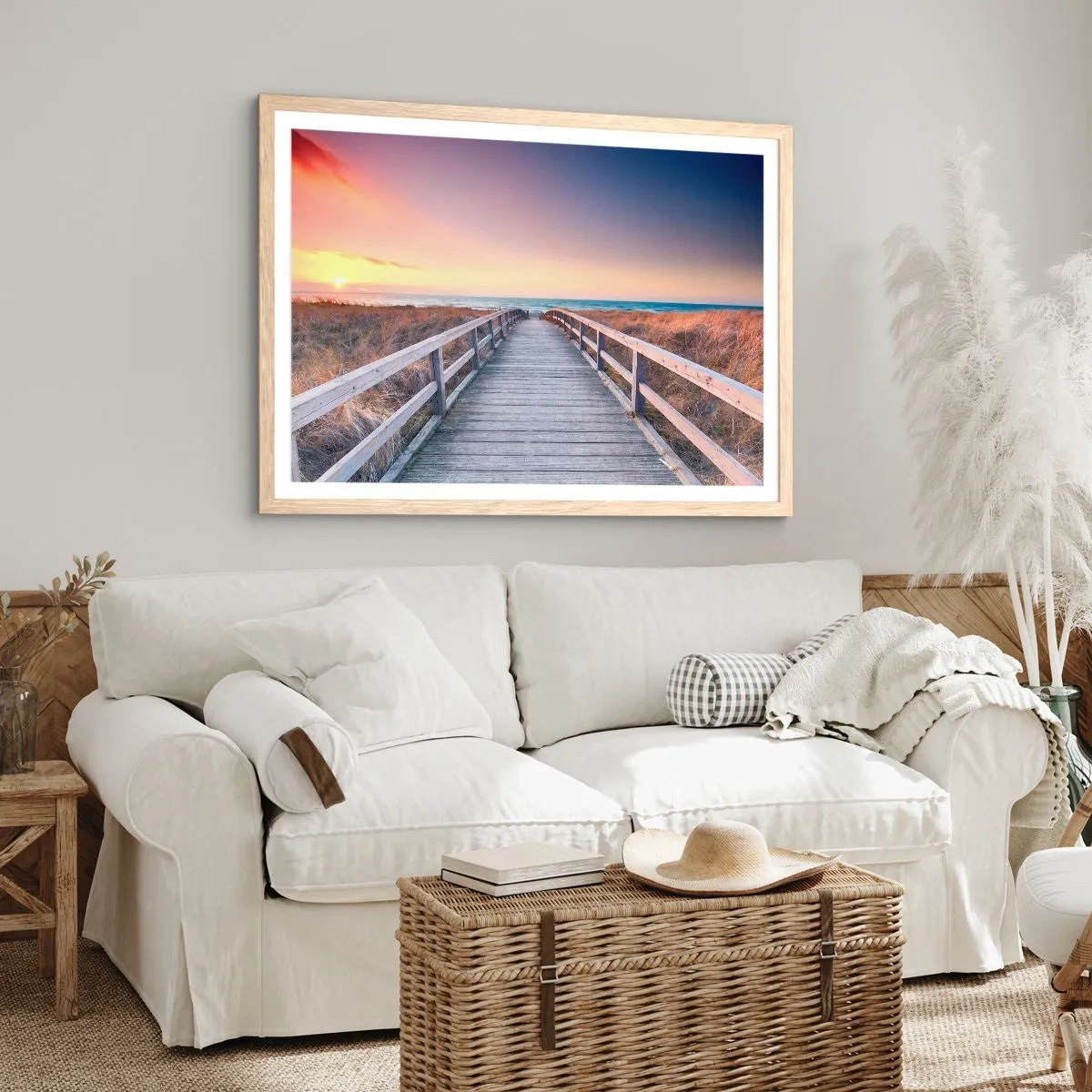 Poszter világos tölgy keretben - Balti esti aurora - 70x50 cm