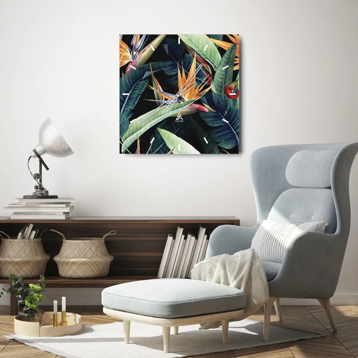 Falióra, Óra - A trópusok lángoló virágai - 40x40 cm