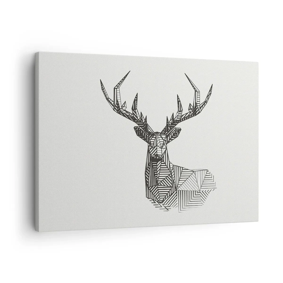 Vászonkép - Szarvas geometrikus képe minimalista fekete-fehér stílusban - 70x50cm - Szarvas kubista stílusban - Modern fali dekoráció nappalihoz és hálószobához ARTTOR