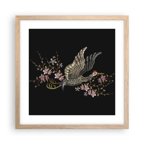Poszter világos tölgy keretben - Egzotikus hímzett madár - 40x40 cm
