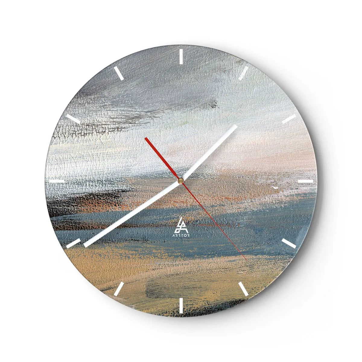 Falióra, Óra - Egy festői absztrakció, amely hideg tónusú tájképre hasonlít. - 30x30cm - Absztrakció: északi táj - Modern fali dekoráció nappalihoz, konyhához és hálószobához ARTTOR