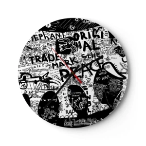 Falióra, Óra - Művészi graffiti motívum fekete-fehérben - 30x30cm - Gazdag utcavilág - Modern fali dekoráció nappalihoz, konyhához és hálószobához ARTTOR
