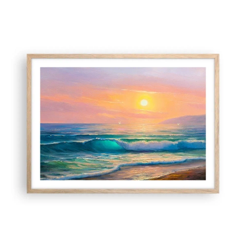 Poszter világos tölgy keretben - A hullámok türkizkék dala - 70x50 cm