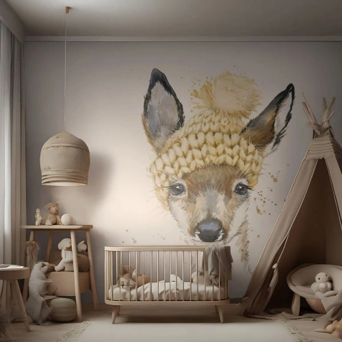 Fotótapéta Premium Sand - Télre havas erdőben - Gyerekeknek, Őz, Grafika - 100x70 cm