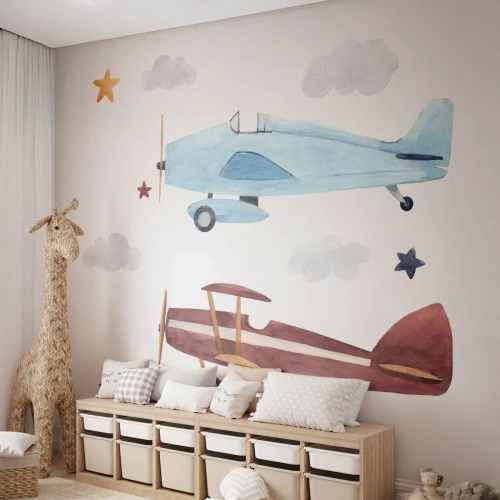Fotótapéta Premium Sand - Pilóta, várunk! - Repülőgépek, Retro, Gyermekek - 200x140 cm