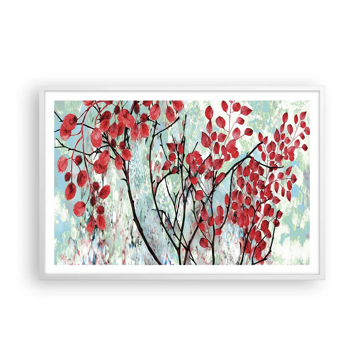 Poszter fekete keretben - Fa skarlát színben - 91x61 cm