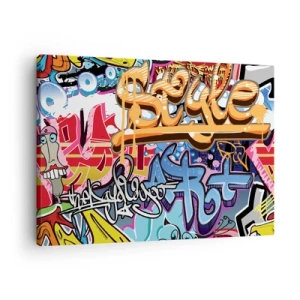 Vászonkép - Színes graffitik dinamikus feliratokkal és illusztrációkkal - 70x50cm - Falfestmények, falfestmények, falfestmények... - Modern fali dekoráció nappalihoz és hálószobához ARTTOR