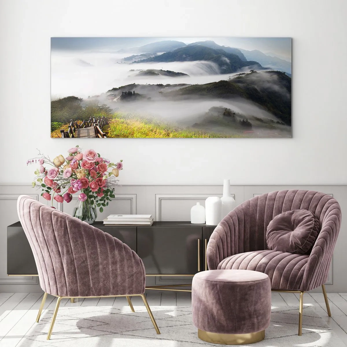 Üveg kép - Csillogásból és ködből szőtt - 140x50 cm