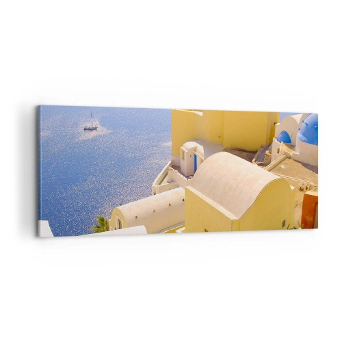 Vászonkép - Görög táj fehér és kék színben - 100x40 cm