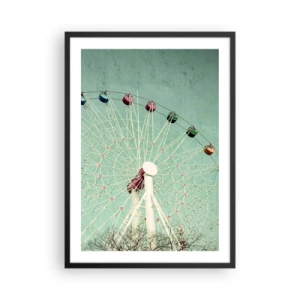 Poszter fehér keretben - Egy retro óriáskerék a menta színű égbolton - 50x70cm - Gyere játszani - Modern fali dekoráció nappalihoz és hálószobához ARTTOR