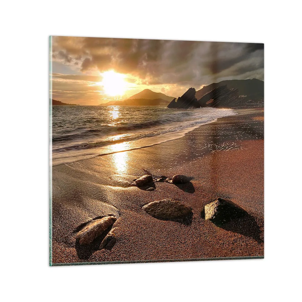 Üveg kép - Kövesd a napot a dombok felé - 40x40 cm