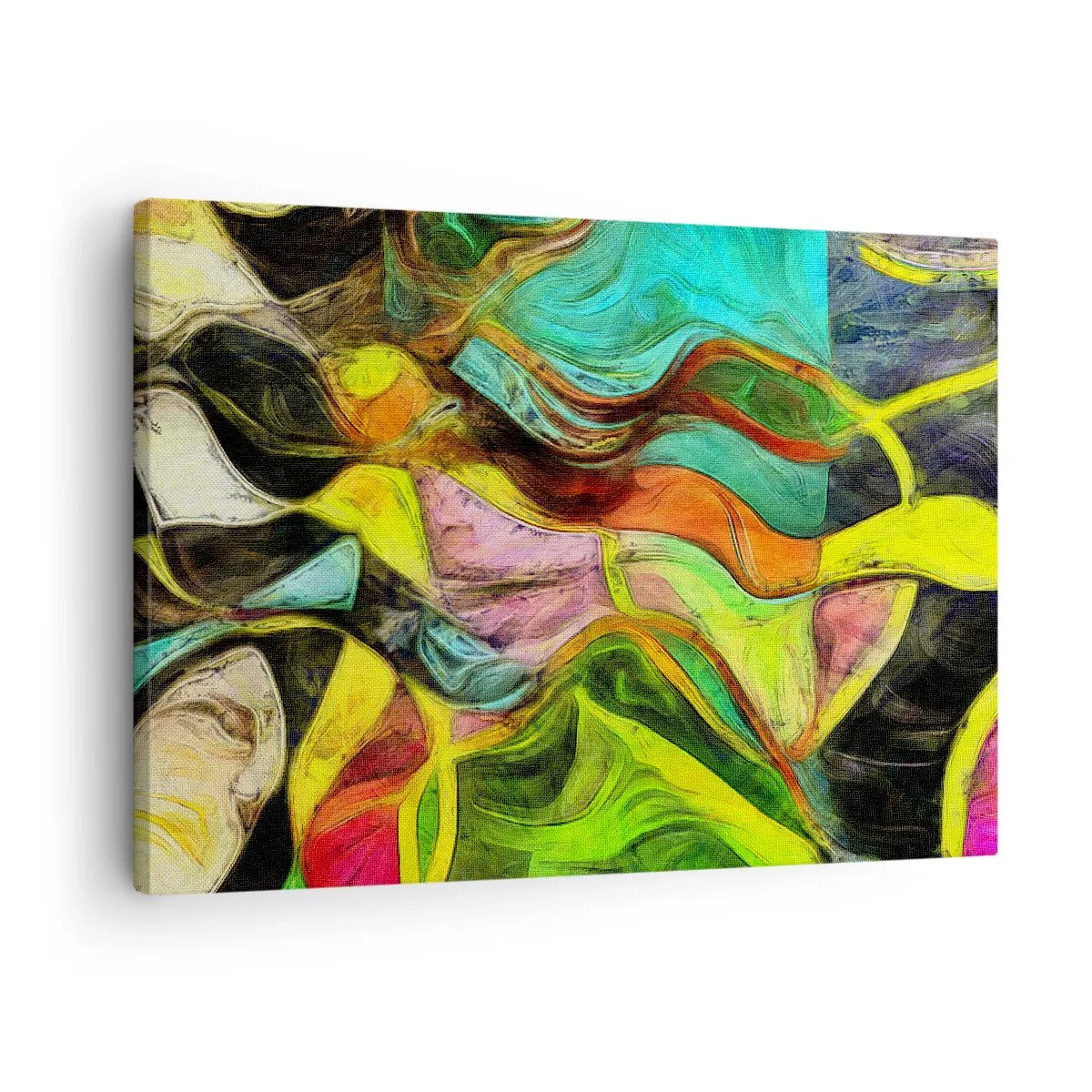 Vászonkép - Absztrakt kompozíció színes foltokkal és dinamikus vonalakkal. - 70x50cm - A mozgás az élet - Modern fali dekoráció nappalihoz és hálószobához ARTTOR