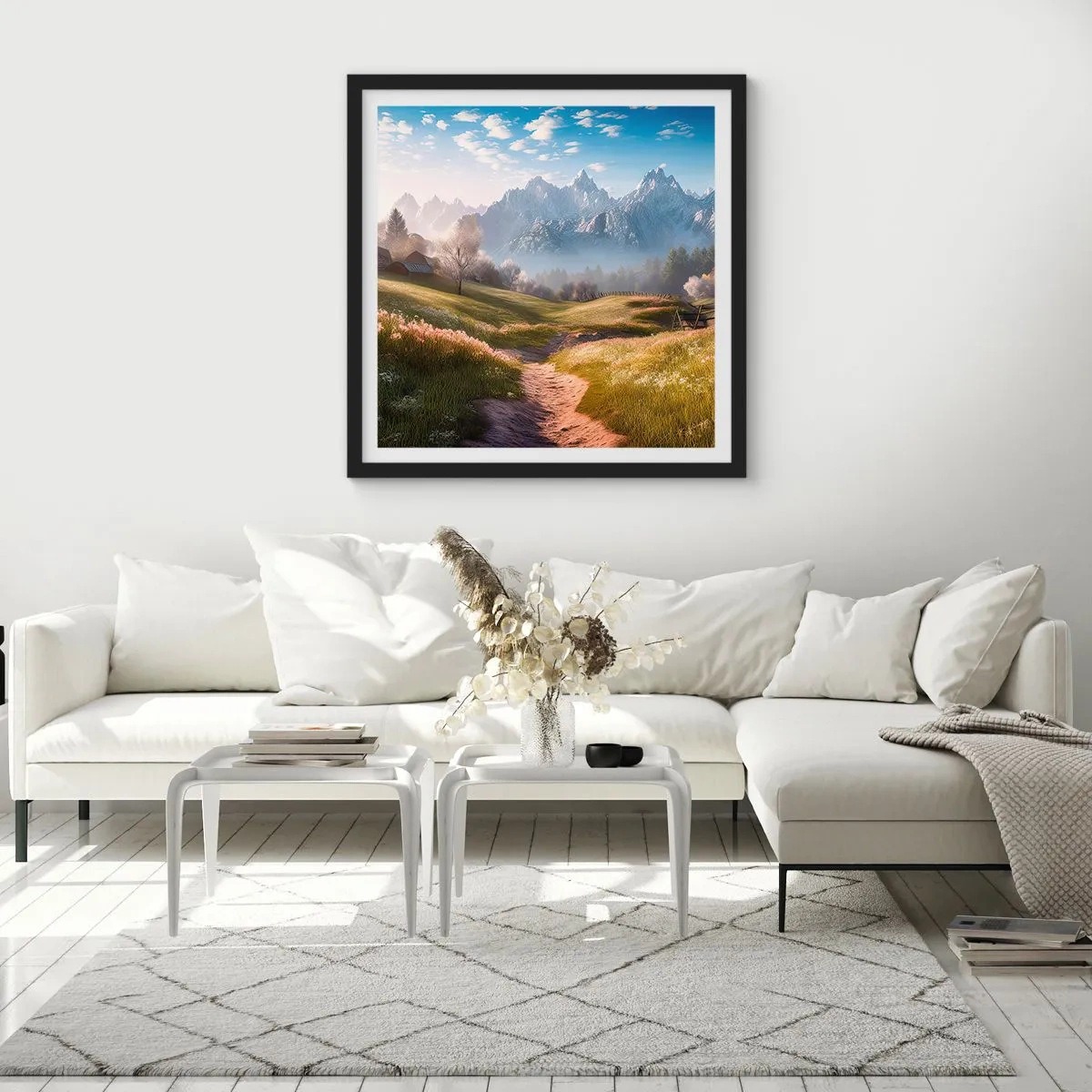 Poszter fehér keretben - Idilli völgy - 60x60 cm