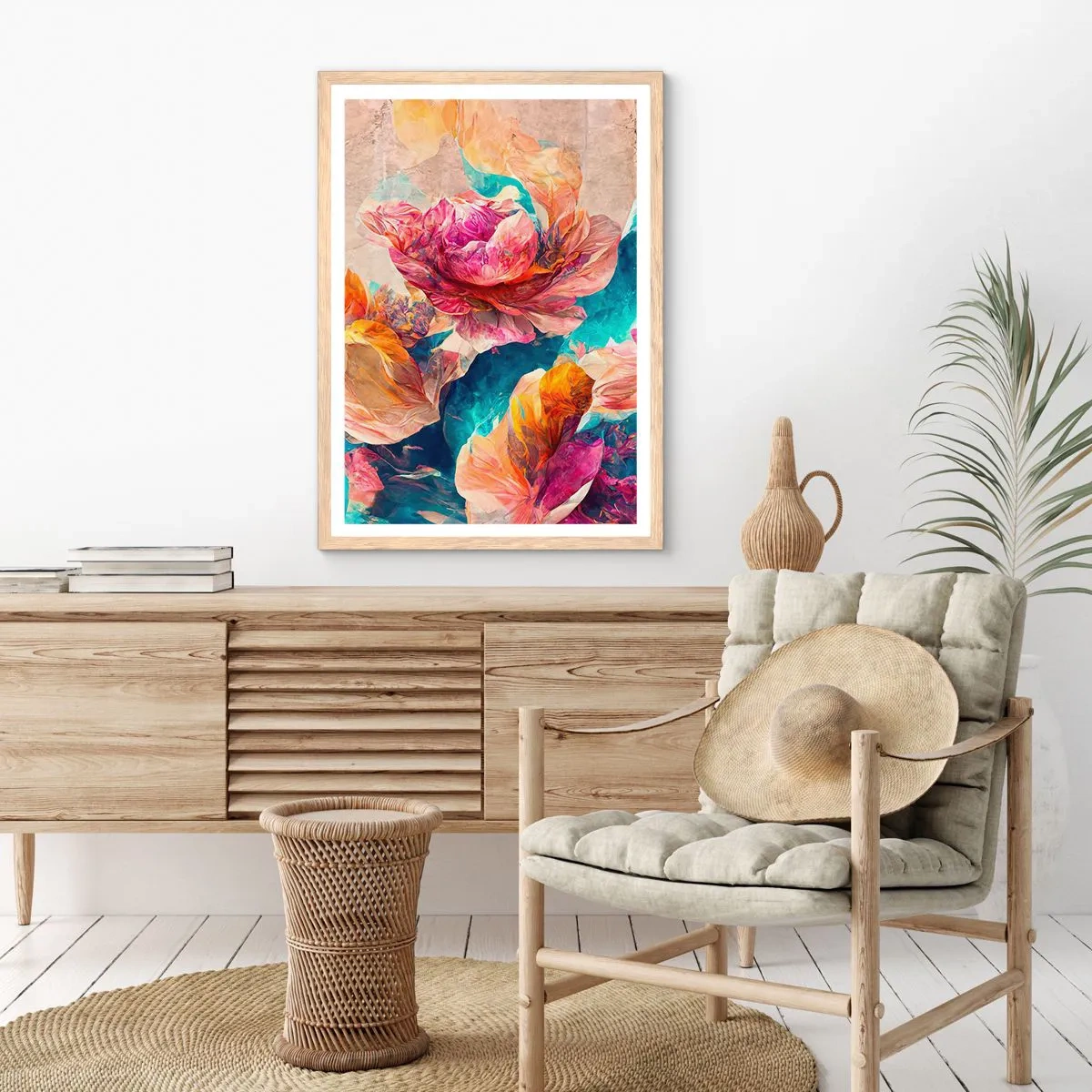 Poszter világos tölgy keretben - Egy csokor színes pompája - 30x40 cm