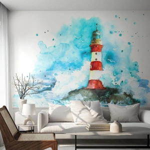 Fotótapéta Premium Canvas - Az elemek egysége - Világítótorony, Tájkép, Grafika - 100x70 cm