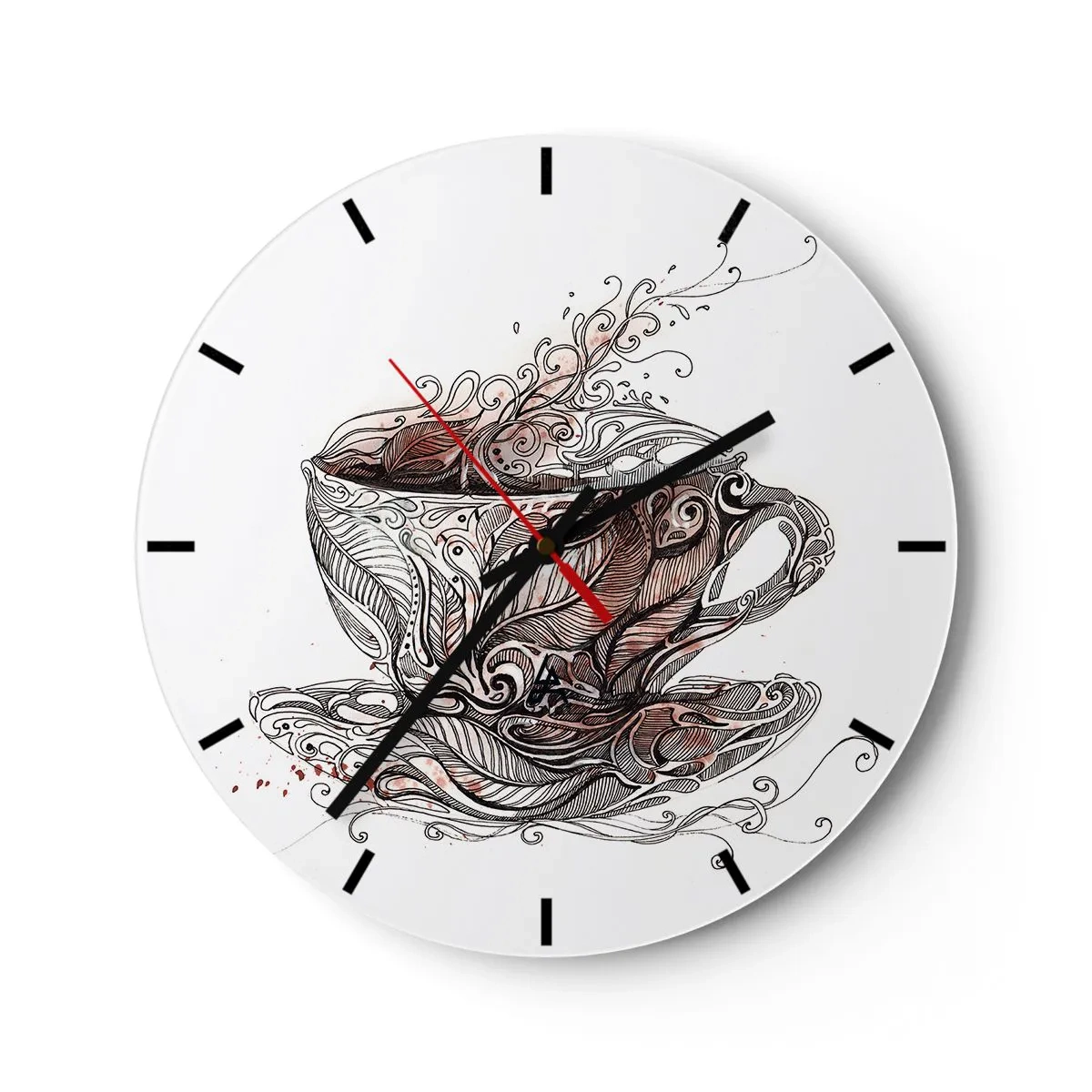 Falióra, Óra - Egy csésze kávé művészi mintával - 30x30cm - Tea mindenre jó - Modern fali dekoráció nappalihoz, konyhához és hálószobához ARTTOR