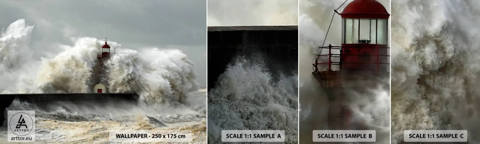 Fotótapéta Minta Öntapadós Deluxe Sticker - Az óceán haragja - Tájkép, Világítótorony, Vihar - 100x30 cm