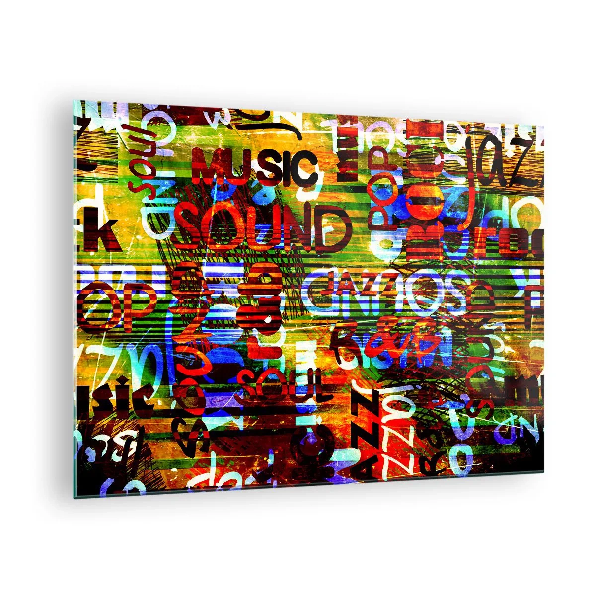 Üveg kép - Színes feliratok művészi mozaik háttéren - 70x50cm - A hang mindegyik színe - Modern fali dekoráció nappalihoz és hálószobához ARTTOR