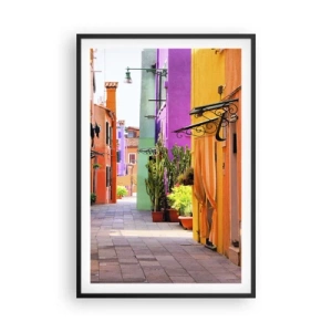 Poszter fehér keretben - Szivárványos sikátor - 61x91 cm