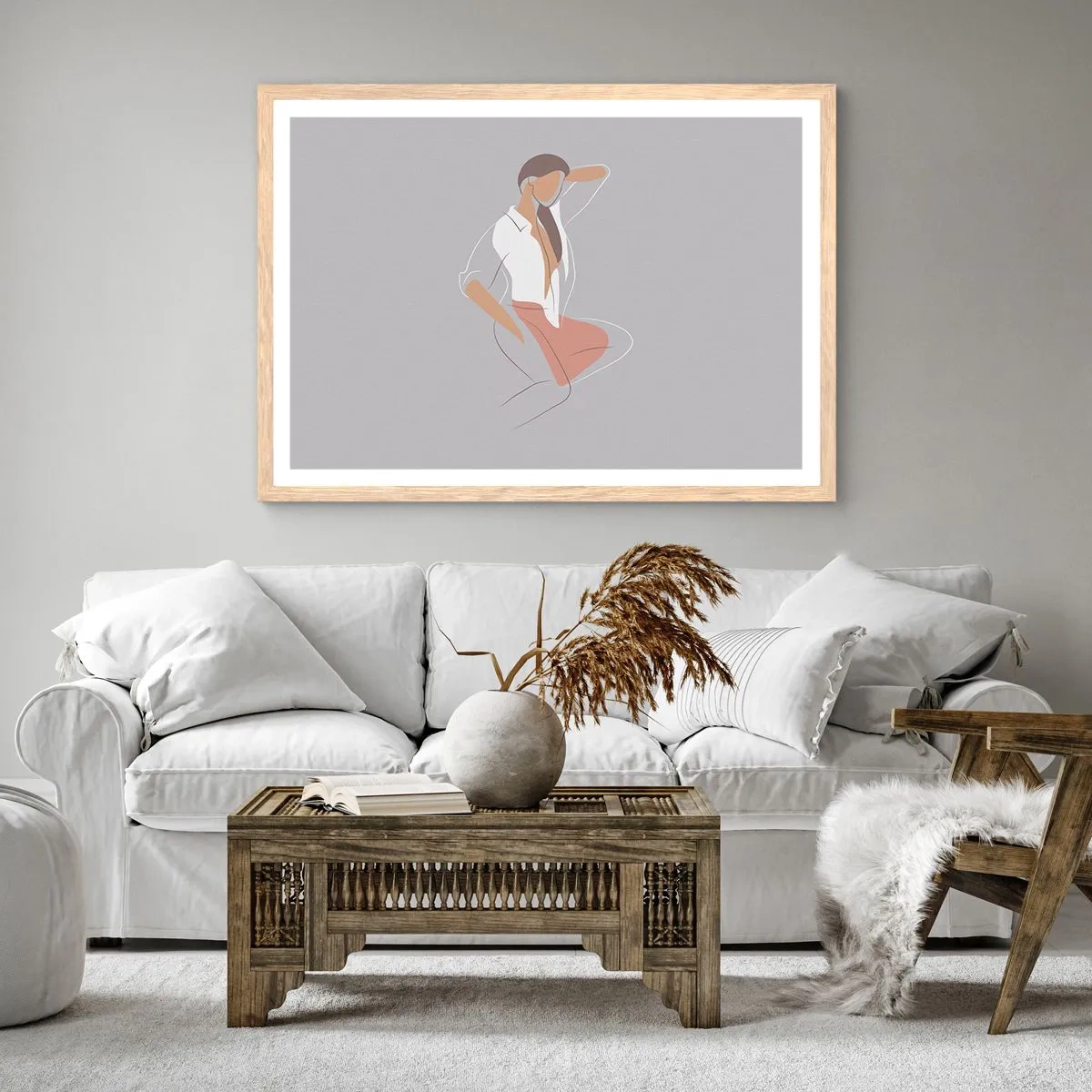 Poszter világos tölgy keretben - Kecsesség kontúrja - 70x50 cm