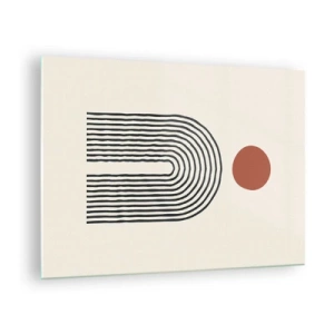 Üveg kép - Grafikus absztrakció vonalakkal és körökkel retró stílusban - 70x50cm - Formák és színek vonzalma - Modern fali dekoráció nappalihoz és hálószobához ARTTOR