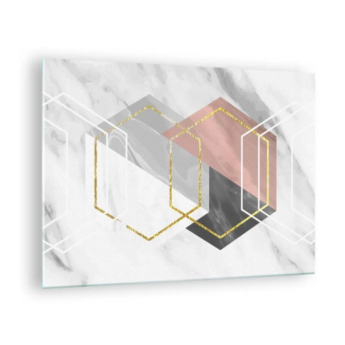 Üveg kép - Arany geometriai alakzatok márvány alapon - 70x50cm - Lánc kompozíciója - Modern fali dekoráció nappalihoz és hálószobához ARTTOR