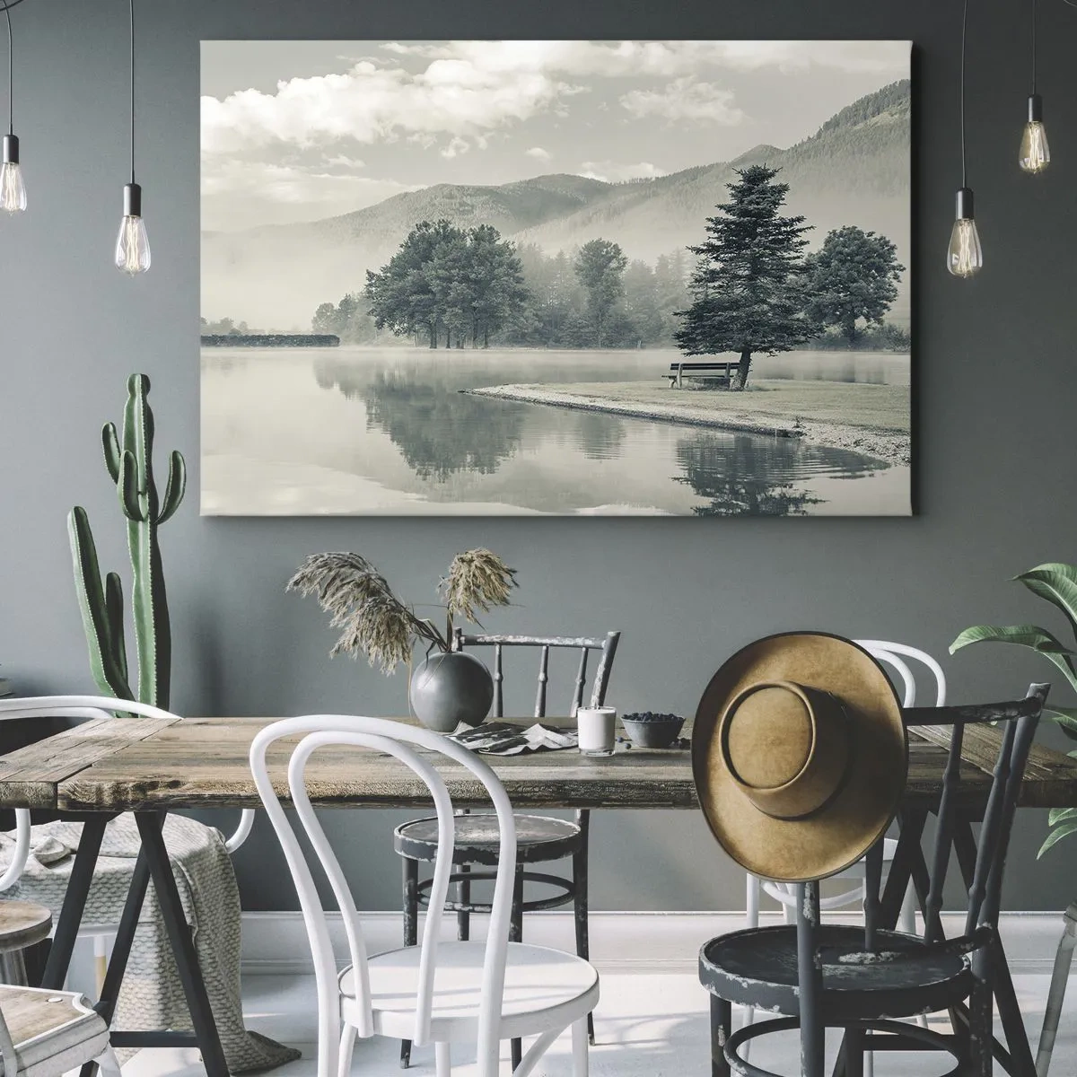 Vászonkép - Egy festői tó paddal és köddel a háttérben - 70x50cm - A tó még alszik - Modern fali dekoráció nappalihoz és hálószobához ARTTOR
