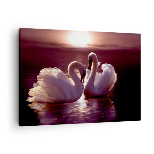 Vászonkép - Két hattyú egy nyugodt tavon naplementekor - 70x50cm - Míg a halál el nem választ - Modern fali dekoráció nappalihoz és hálószobához ARTTOR