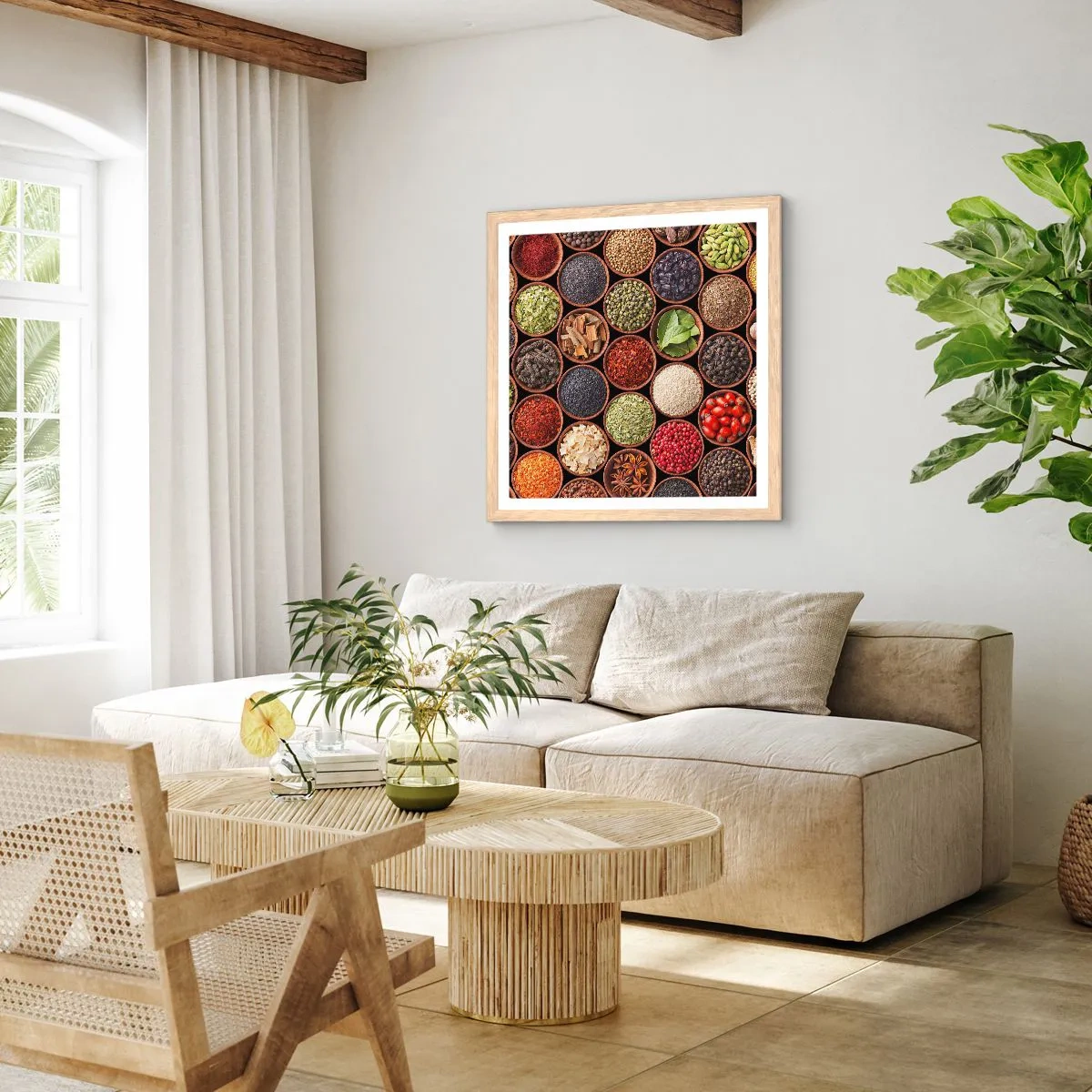 Poszter világos tölgy keretben - A világ összes íze - 40x40 cm