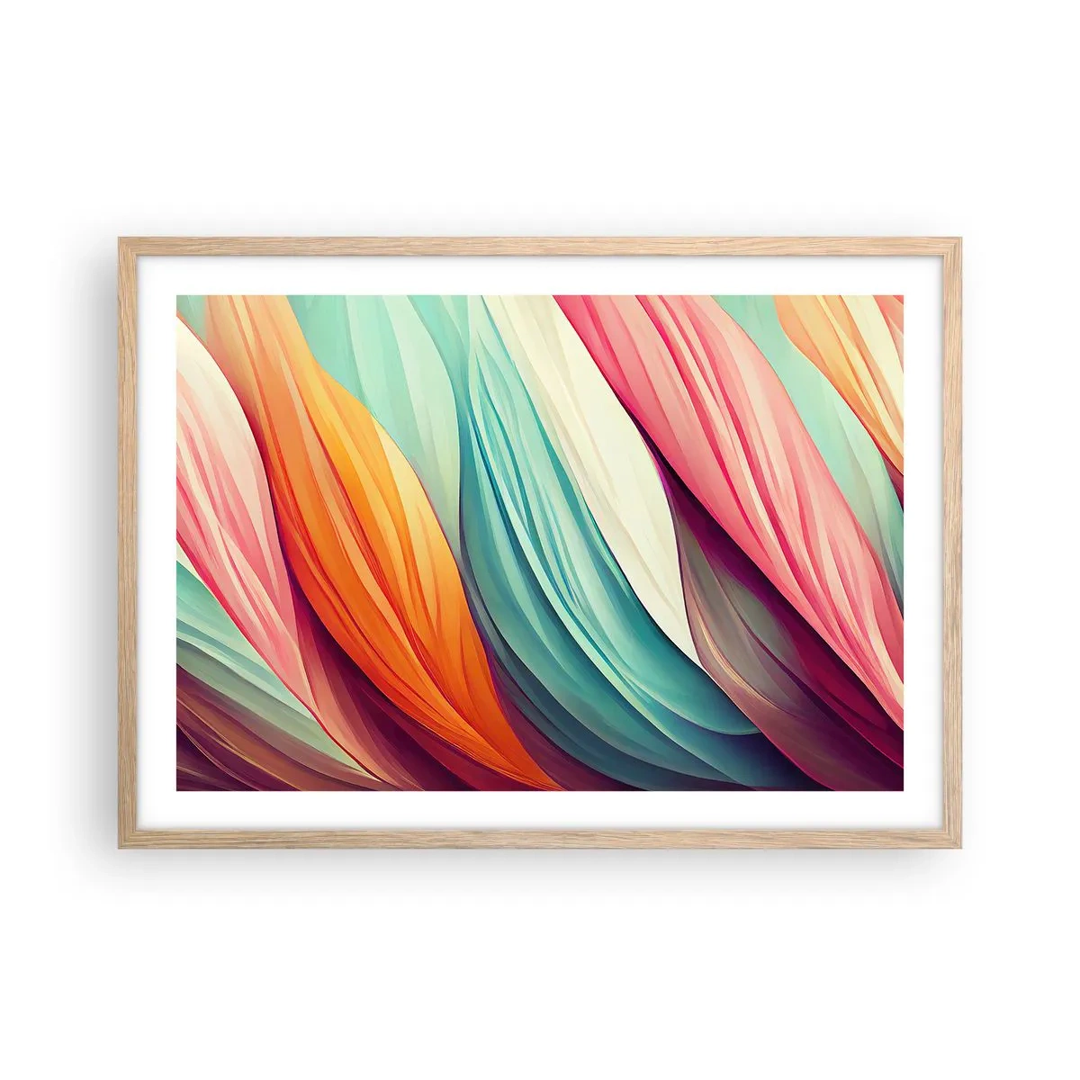 Poszter világos tölgy keretben - Szivárványos szövés - 70x50 cm