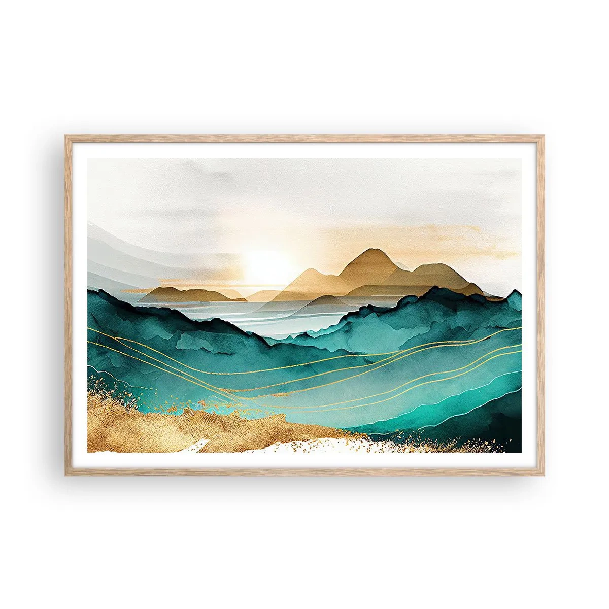 Poszter világos tölgy keretben - Az absztrakció határán - tájkép - 100x70 cm