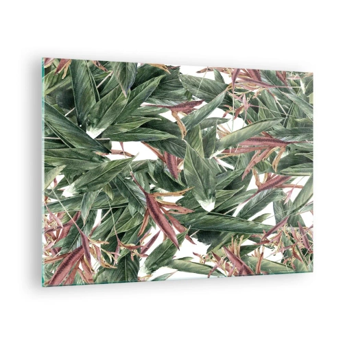 Üveg kép - Zöld és bordó árnyalatú levelek világos háttéren - 70x50cm - Smaragd-lila bozót - Modern fali dekoráció nappalihoz és hálószobához ARTTOR