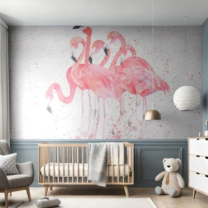 Fotótapéta Premium Sand - Rózsaszín együttes - Flamingók, Madarak, Grafika - 450x315 cm