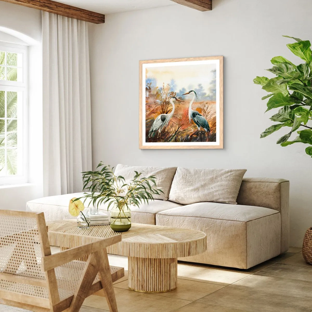 Poszter világos tölgy keretben - Hová ősszel? - 50x50 cm